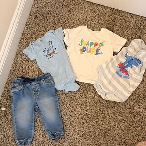 Blue and White Dinosaur Baby Onesie Set